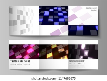 The minimal vector of editable layout. Abstract hi-tech background in perspective. Futuristic digital technology backdrop. Modern covers design templates for trifold square brochure or flyer.