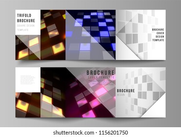 The minimal vector of editable layout. Abstract hi-tech background in perspective. Futuristic digital technology backdrop. Modern covers design templates for trifold square brochure or flyer.