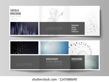 The minimal vector editable layout of square format covers design templates for trifold brochure, flyer, magazine. Technology, science, future concept abstract futuristic backgrounds.