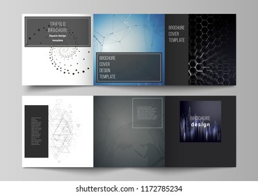 The minimal vector editable layout of square format covers design templates for trifold brochure, flyer, magazine. Technology, science, future concept abstract futuristic backgrounds.