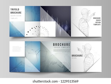 The minimal vector editable layout of square format covers design templates for trifold brochure, flyer, magazine. Technology, science, future concept abstract futuristic backgrounds.