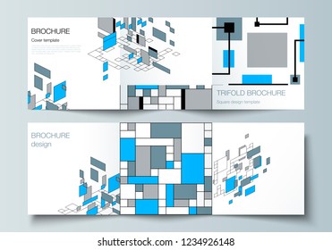 The minimal vector editable layout of square format covers design templates for trifold brochure, flyer, magazine. Abstract polygonal background, colorful mosaic pattern, retro bauhaus de stijl design