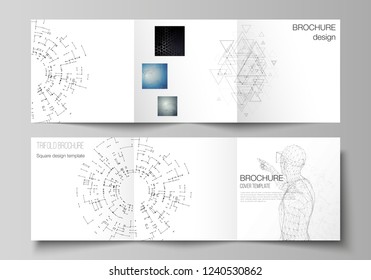 The minimal vector editable layout of square format covers design templates for trifold brochure, flyer, magazine. Technology, science, future concept abstract futuristic backgrounds.