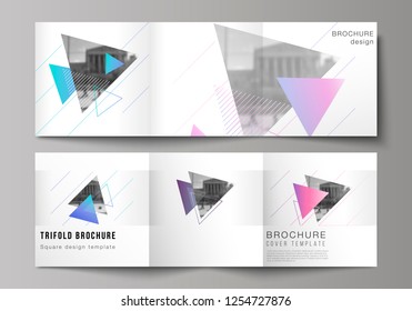 The minimal vector editable layout of square format covers design templates for trifold brochure, flyer, magazine. Colorful polygonal background with triangles, modern memphis pattern.