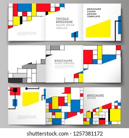 The minimal vector editable layout of square format covers design templates for trifold brochure, flyer, magazine. Abstract polygonal background, colorful mosaic pattern, retro bauhaus de stijl design