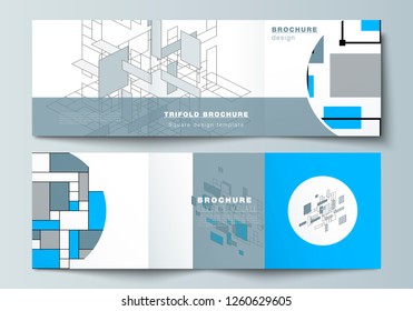 The minimal vector editable layout of square format covers design templates for trifold brochure, flyer, magazine. Abstract polygonal background, colorful mosaic pattern, retro bauhaus de stijl design