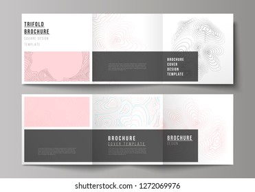 The minimal vector editable layout of square format covers design templates for trifold brochure, flyer, magazine. Topographic contour map, abstract monochrome background.