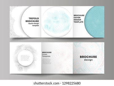 The minimal vector editable layout of square format covers design templates for trifold brochure, flyer, magazine. Topographic contour map, abstract monochrome background.