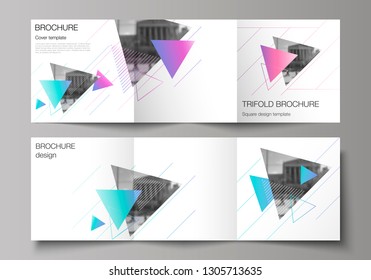 The minimal vector editable layout of square format covers design templates for trifold brochure, flyer, magazine. Colorful polygonal background with triangles, modern memphis pattern.