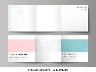 The minimal vector editable layout of square format covers design templates for trifold brochure, flyer, magazine. Topographic contour map, abstract monochrome background.