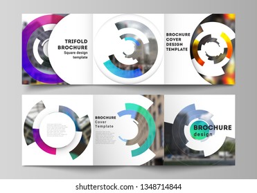 The minimal vector editable layout of square format covers design templates for trifold brochure, flyer, magazine. Futuristic design circular pattern, circle elements forming geometric frame for photo