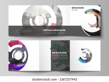 The minimal vector editable layout of square format covers design templates for trifold brochure, flyer, magazine. Futuristic design circular pattern, circle elements forming geometric frame for photo