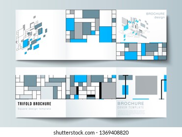 The minimal vector editable layout of square format covers design templates for trifold brochure, flyer, magazine. Abstract polygonal background, colorful mosaic pattern, retro bauhaus de stijl design