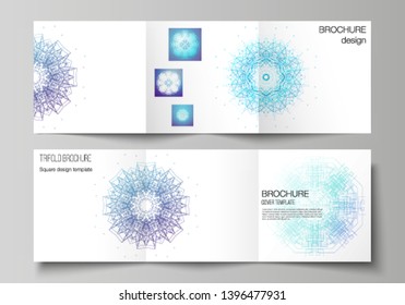 Minimal vector editable layout of square format covers design templates for trifold brochure, flyer, magazine. Big Data Visualization, geometric communication background with connected lines and dots.