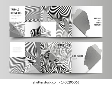 Minimal vector editable layout of square format covers design templates for trifold brochure, flyer, magazine. Abstract 3D geometrical background with optical illusion black and white design pattern.
