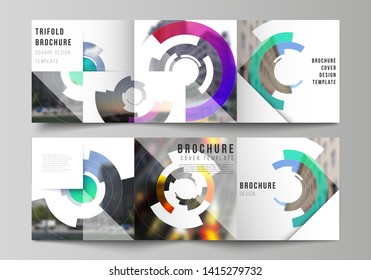 The minimal vector editable layout of square format covers design templates for trifold brochure, flyer, magazine. Futuristic design circular pattern, circle elements forming geometric frame for photo