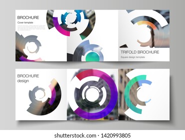 The minimal vector editable layout of square format covers design templates for trifold brochure, flyer, magazine. Futuristic design circular pattern, circle elements forming geometric frame for photo