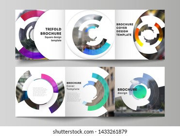 The minimal vector editable layout of square format covers design templates for trifold brochure, flyer, magazine. Futuristic design circular pattern, circle elements forming geometric frame for photo