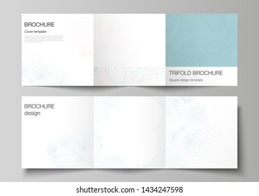 The minimal vector editable layout of square format covers design templates for trifold brochure, flyer, magazine. Topographic contour map, abstract monochrome background.