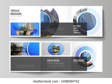 The minimal vector editable layout of square format covers design templates for trifold brochure, flyer, magazine. Creative modern blue background with circles and round shapes.