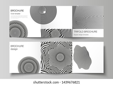 Minimal vector editable layout of square format covers design templates for trifold brochure, flyer, magazine. Abstract 3D geometrical background with optical illusion black and white design pattern.