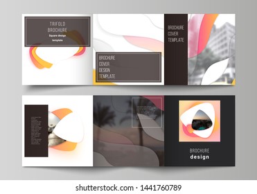 The minimal vector editable layout of square format covers design templates for trifold brochure, flyer, magazine. Yellow color gradient abstract dynamic shapes, colorful geometric template design.