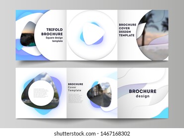 The minimal vector editable layout of square format covers design templates for trifold brochure, flyer, magazine. Blue color gradient abstract dynamic shapes, colorful geometric template design.