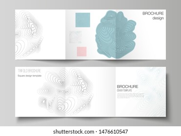 The minimal vector editable layout of square format covers design templates for trifold brochure, flyer, magazine. Topographic contour map, abstract monochrome background.