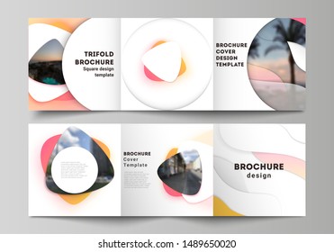 The minimal vector editable layout of square format covers design templates for trifold brochure, flyer, magazine. Yellow color gradient abstract dynamic shapes, colorful geometric template design.