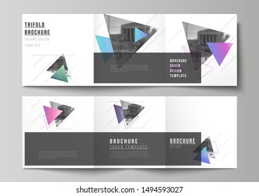 The minimal vector editable layout of square format covers design templates for trifold brochure, flyer, magazine. Colorful polygonal background with triangles, modern memphis pattern.
