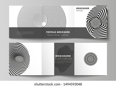 Minimal vector editable layout of square format covers design templates for trifold brochure, flyer, magazine. Abstract 3D geometrical background with optical illusion black and white design pattern.