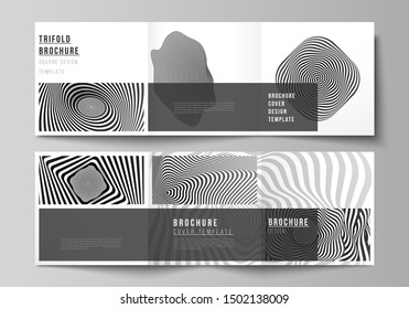 Minimal vector editable layout of square format covers design templates for trifold brochure, flyer, magazine. Abstract 3D geometrical background with optical illusion black and white design pattern.