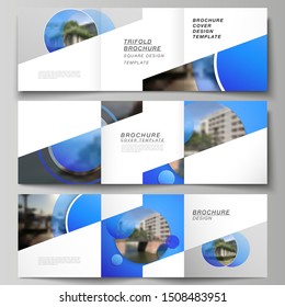 The minimal vector editable layout of square format covers design templates for trifold brochure, flyer, magazine. Creative modern blue background with circles and round shapes.