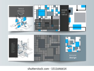 The minimal vector editable layout of square format covers design templates for trifold brochure, flyer, magazine. Abstract polygonal background, colorful mosaic pattern, retro bauhaus de stijl design