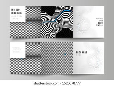 The minimal vector editable layout of square format covers design templates for trifold brochure, flyer, magazine. Abstract big data visualization concept backgrounds with lines and cubes.
