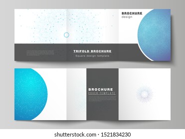 Minimal vector editable layout of square format covers design templates for trifold brochure, flyer, magazine. Big Data Visualization, geometric communication background with connected lines and dots.