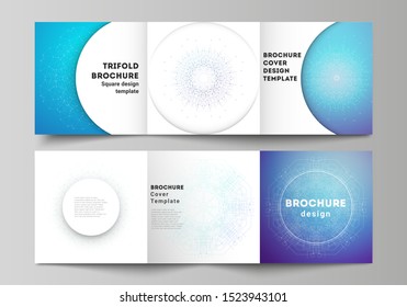 Minimal vector editable layout of square format covers design templates for trifold brochure, flyer, magazine. Big Data Visualization, geometric communication background with connected lines and dots.