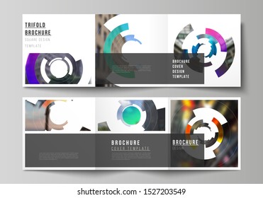 The minimal vector editable layout of square format covers design templates for trifold brochure, flyer, magazine. Futuristic design circular pattern, circle elements forming geometric frame for photo