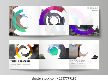 The minimal vector editable layout of square format covers design templates for trifold brochure, flyer, magazine. Futuristic design circular pattern, circle elements forming geometric frame for photo