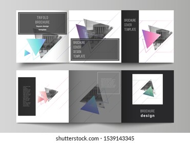 The minimal vector editable layout of square format covers design templates for trifold brochure, flyer, magazine. Colorful polygonal background with triangles, modern memphis pattern.