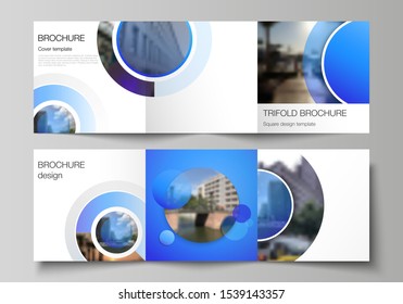 The minimal vector editable layout of square format covers design templates for trifold brochure, flyer, magazine. Creative modern blue background with circles and round shapes.