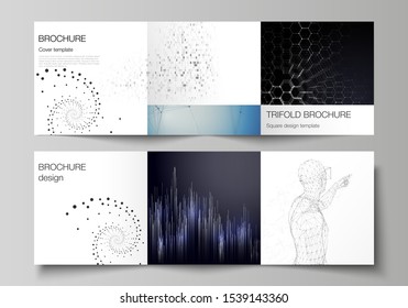 The minimal vector editable layout of square format covers design templates for trifold brochure, flyer, magazine. Technology, science, future concept abstract futuristic backgrounds.