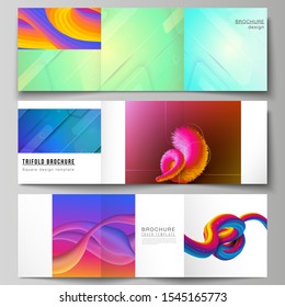 Minimal vector editable layout of square format covers design templates for trifold brochure, flyer, magazine. Futuristic technology design, colorful backgrounds with fluid gradient shapes composition