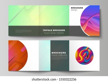 Minimal vector editable layout of square format covers design templates for trifold brochure, flyer, magazine. Futuristic technology design, colorful backgrounds with fluid gradient shapes composition