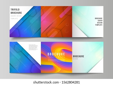 Minimal vector editable layout of square format covers design templates for trifold brochure, flyer, magazine. Futuristic technology design, colorful backgrounds with fluid gradient shapes composition