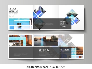 The minimal vector editable layout of square format covers design templates for trifold brochure, flyer, magazine. Creative trendy style mockups, blue color trendy design backgrounds.