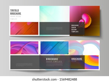 Minimal vector editable layout of square format covers design templates for trifold brochure, flyer, magazine. Futuristic technology design, colorful backgrounds with fluid gradient shapes composition