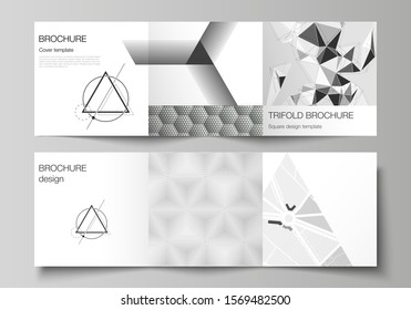 Minimal vector editable layout of square format covers design templates for trifold brochure, flyer, magazine. Abstract geometric triangle design background using different triangular style patterns.