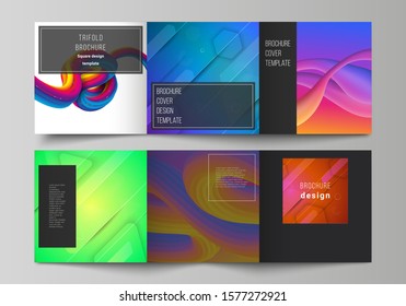 Minimal vector editable layout of square format covers design templates for trifold brochure, flyer, magazine. Futuristic technology design, colorful backgrounds with fluid gradient shapes composition