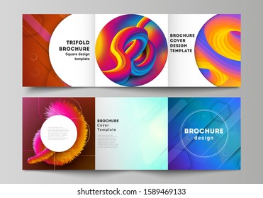 Minimal vector editable layout of square format covers design templates for trifold brochure, flyer, magazine. Futuristic technology design, colorful backgrounds with fluid gradient shapes composition